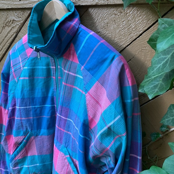 VTG 80’s Head Sportswear Reversible teal PLAID Bomber Jacket Sz M zip-up coat - Picture 3 of 14